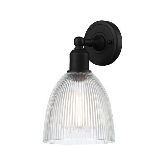 Innovations Castile 6in 1-Light Wall Sconce | Industrial Matte Black Steel and Clear Glass | Damp Rated Bedroom & Hallway | Model 900-1W-BK-G382