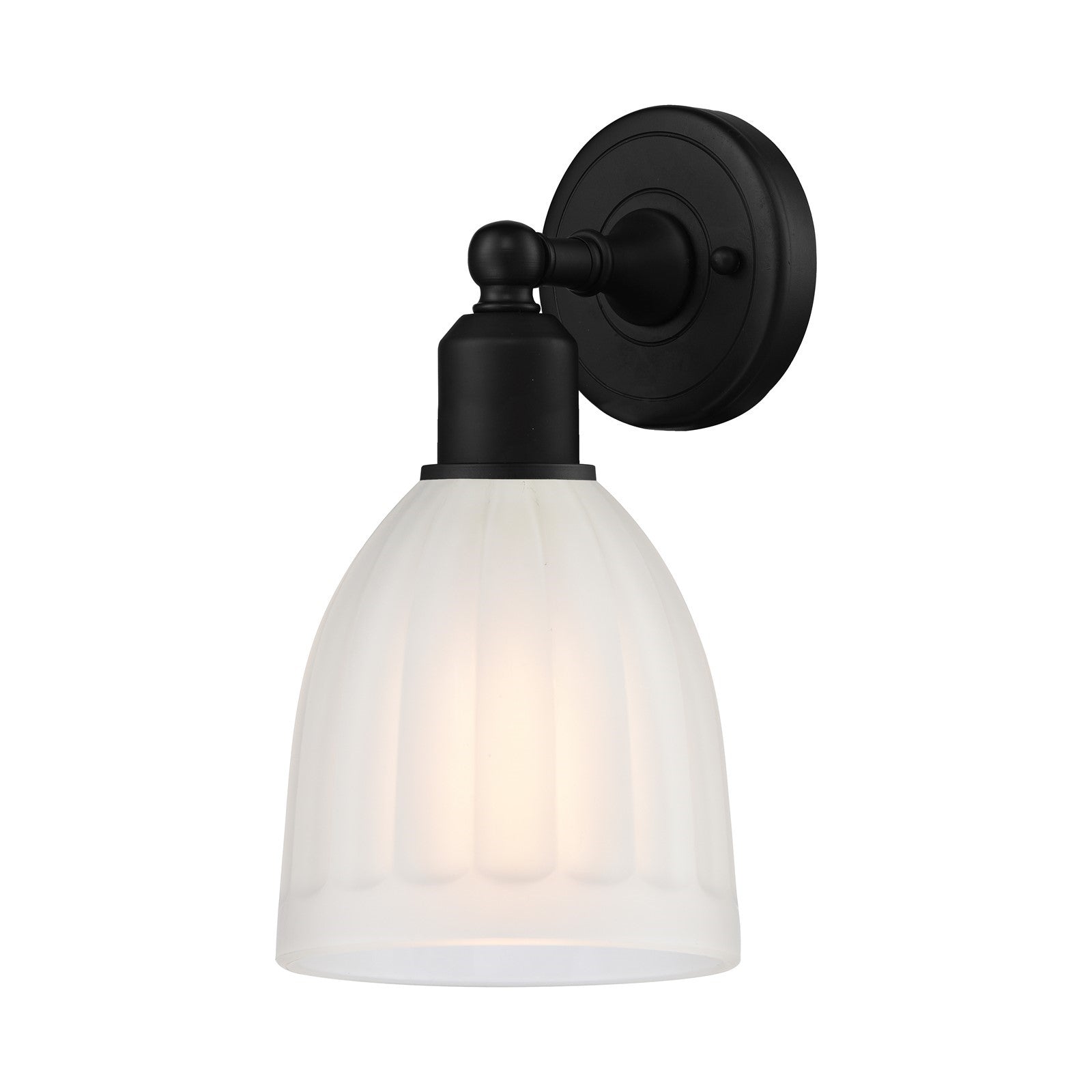 Innovations Brookfield 1-Light 6in Wall Sconce | Industrial Matte Black Steel and White Frosted Ribbed Glass | Damp Location | Model 900-1W-BK-G441