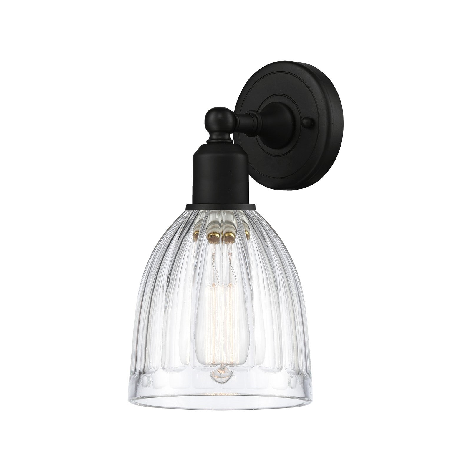 Innovations Brookfield 6in 1-Light Wall Sconce | Industrial Matte Black Steel and Clear Ribbed Glass | Hallway & Bedroom | Model 900-1W-BK-G442