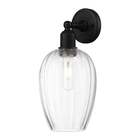 Innovations Preston Flute 6.25in 1-Light Wall Sconce | Industrial Matte Black Steel and Clear Glass | Bedroom & Hallway Accent | Model 900-1W-BK-G457-6CL