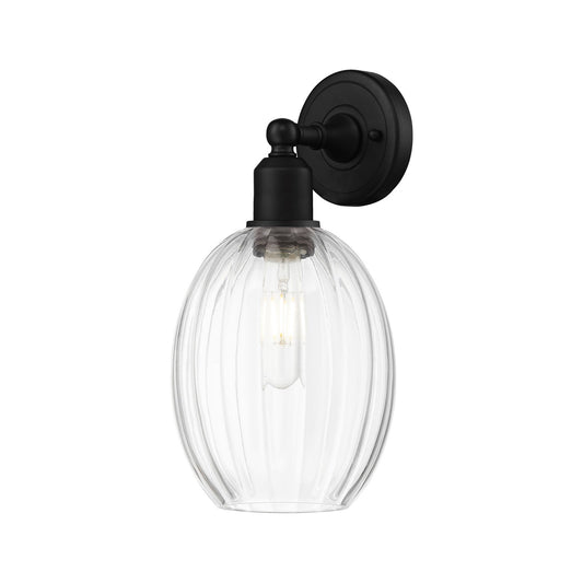 Innovations Preston Bulb 6.25in 1-Light Wall Sconce | Industrial Matte Black Steel and Clear Glass | Bedroom & Hallway Accent | Model 900-1W-BK-G459-6CL
