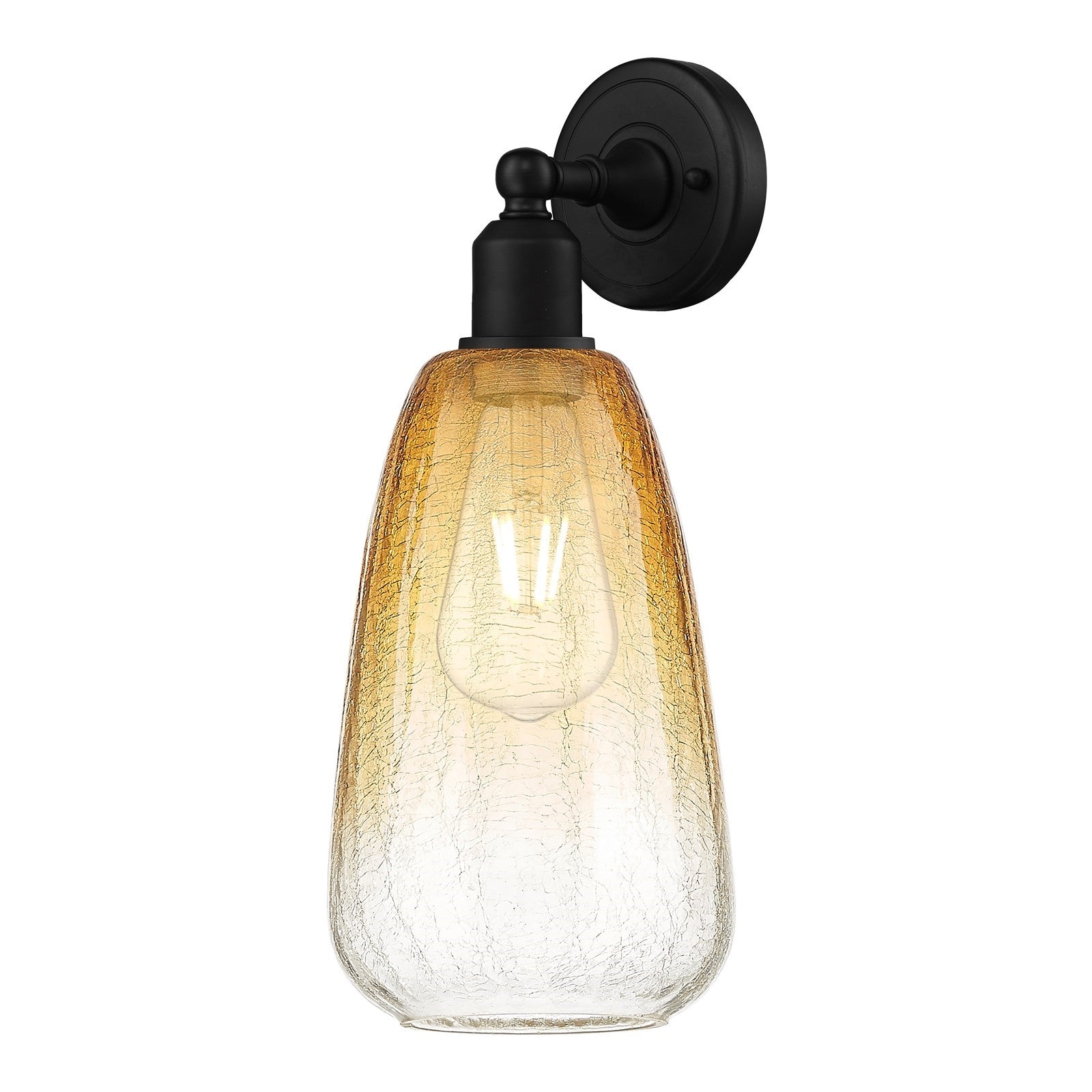 Innovations Brookhaven Almond 6in 1-Light Wall Sconce | Industrial Matte Black Steel and Amber Glass | Living Room & Hallway | Model 900-1W-BK-G480-6AM