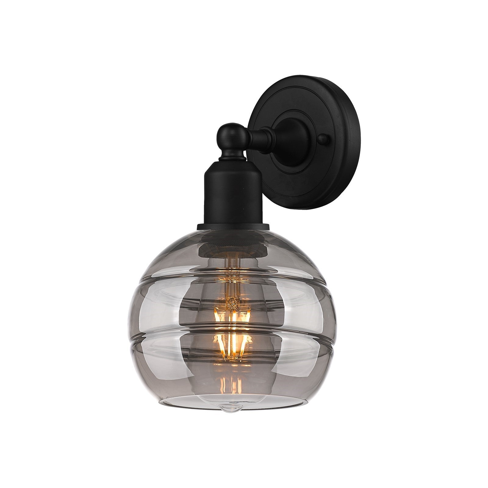 Innovations Rochester 6in 1-Light Wall Sconce | Industrial Matte Black Steel and Light Smoke Glass | Hallway & Bathroom Accent | Model 900-1W-BK-G556-6SM