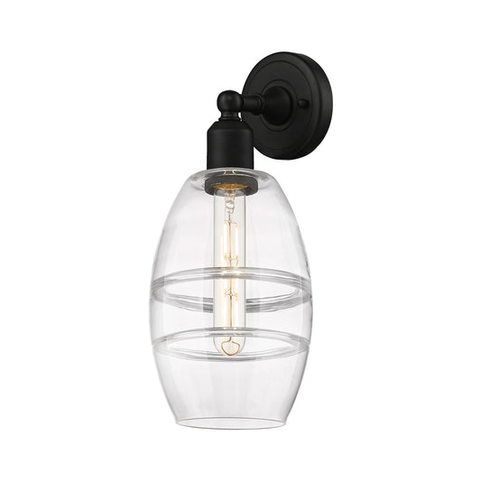 Innovations Vaz 6in 1-Light Wall Sconce | Industrial Matte Black Steel and Clear Glass | Bedroom & Hallway Accent | Model 900-1W-BK-G557-6CL