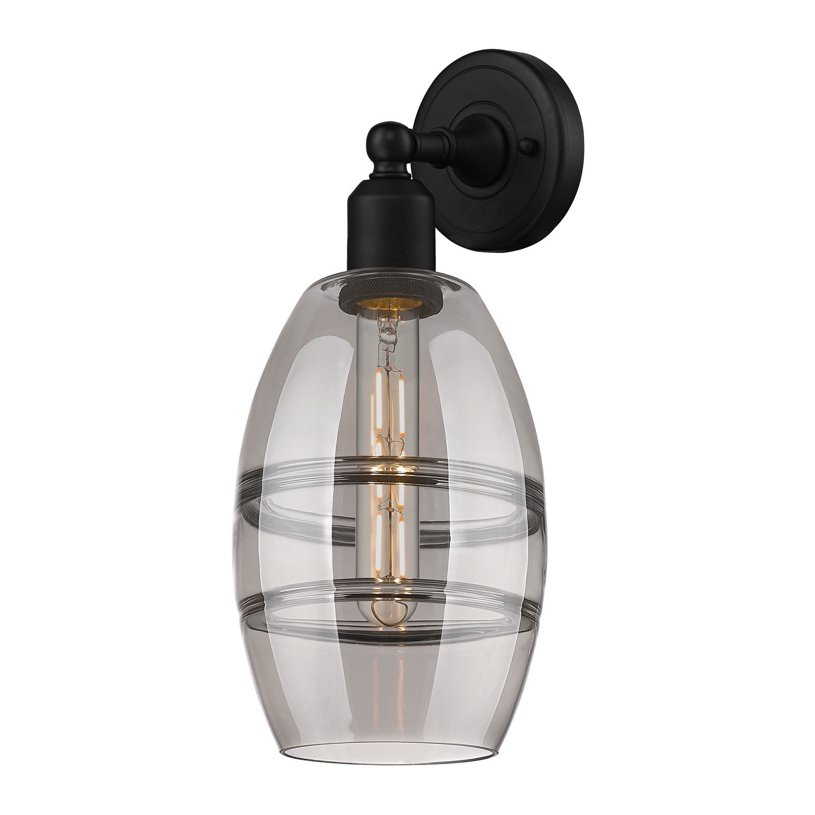 Innovations Vaz 6in 1-Light Wall Sconce | Industrial Matte Black Steel and Light Smoke Glass | Bedroom & Hallway Accent | Model 900-1W-BK-G557-6SM
