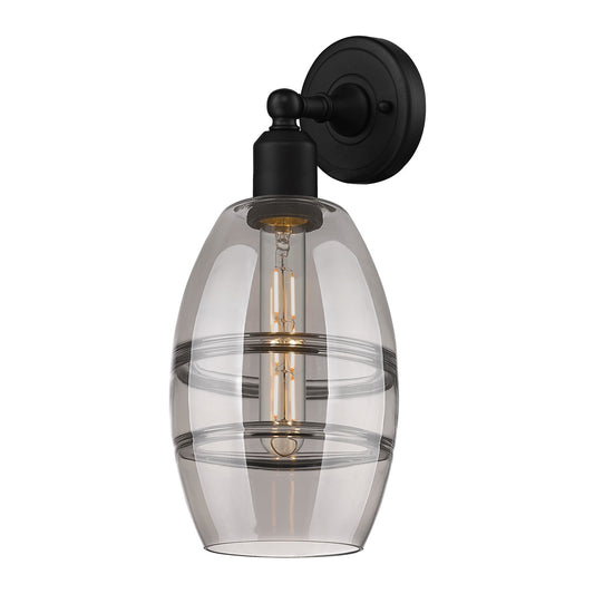 Innovations Vaz 6in 1-Light Wall Sconce | Industrial Matte Black Steel and Light Smoke Glass | Bedroom & Hallway Accent | Model 900-1W-BK-G557-6SM