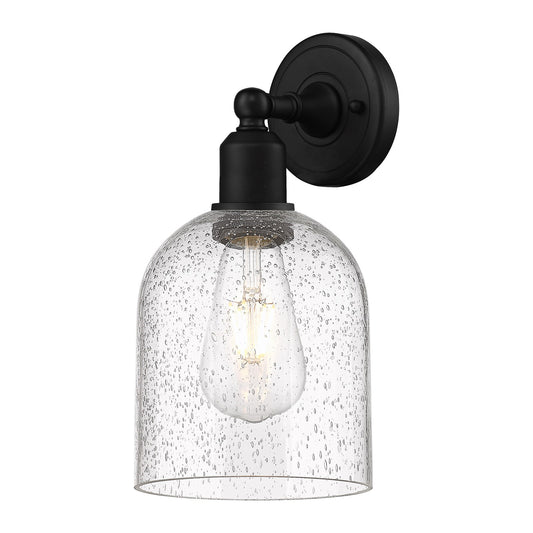 Innovations Bella 6in 1-Light Wall Sconce | Industrial Matte Black Steel and Seedy Glass | Bedroom & Hallway Accent | Model 900-1W-BK-G558-6SDY