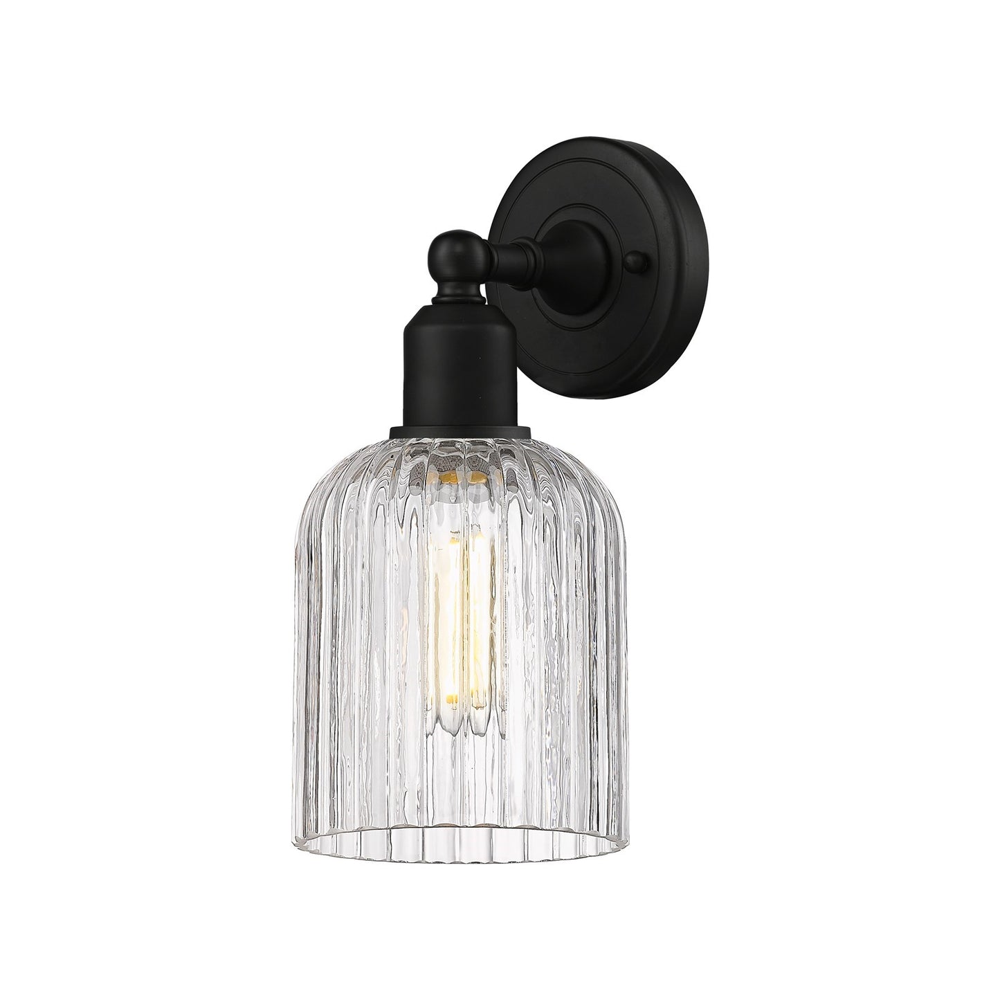 Innovations Bridal Veil 5in 1-Light Wall Sconce | Industrial Matte Black Steel and Clear Ribbed Glass | Damp Rated Hallway & | Model 900-1W-BK-G559-5CL