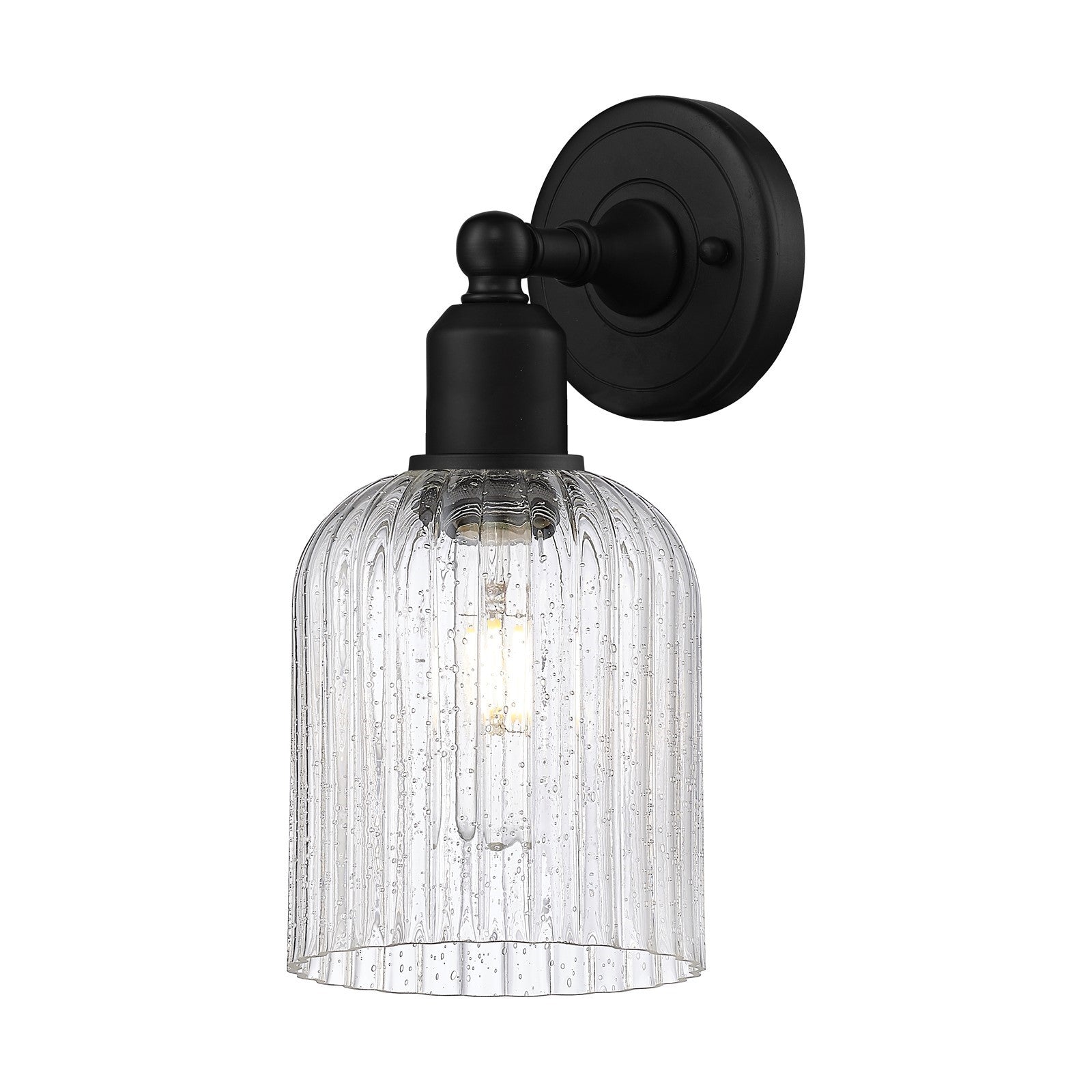 Innovations Bridal Veil 5in 1-Light Wall Sconce | Industrial Matte Black Steel and Cast Brass with Seedy Glass | Bedroom & | Model 900-1W-BK-G559-5SDY