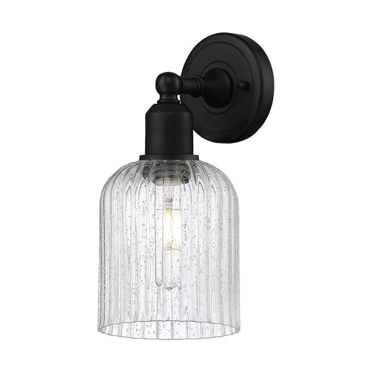 Innovations Bridal Veil 5in 1-Light Wall Sconce | Industrial Matte Black Steel and Cast Brass with Seedy Glass | Bedroom & | Model 900-1W-BK-G559-5SDY
