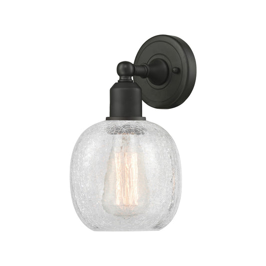 Innovations Belfast 6in 1-Light Wall Sconce | Industrial Oil Rubbed Bronze Steel and Clear Crackle Glass | Living Room & Hallway | Model 900-1W-OB-G105