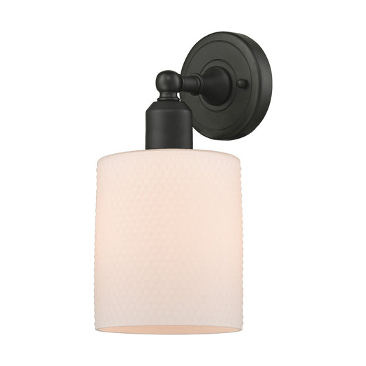 Innovations Cobbleskill 5in 1-Light Wall Sconce | Industrial Oil Rubbed Bronze Steel and Matte White Glass | Hallway & Bathroom | Model 900-1W-OB-G111