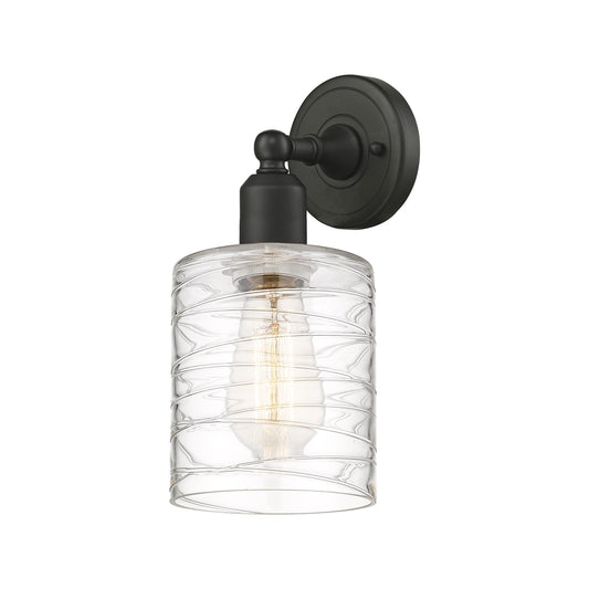 Innovations Cobbleskill 5in 1-Light Wall Sconce | Industrial Oil Rubbed Bronze Steel and Deco Swirl Glass | Damp-Rated Hallway & | Model 900-1W-OB-G1113
