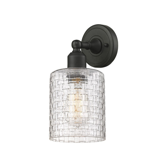 Innovations Cobbleskill 5in 1-Light Wall Sconce | Industrial Oil Rubbed Bronze Steel and Clear Glass | Damp Rated Hallway & | Model 900-1W-OB-G112C-5CL