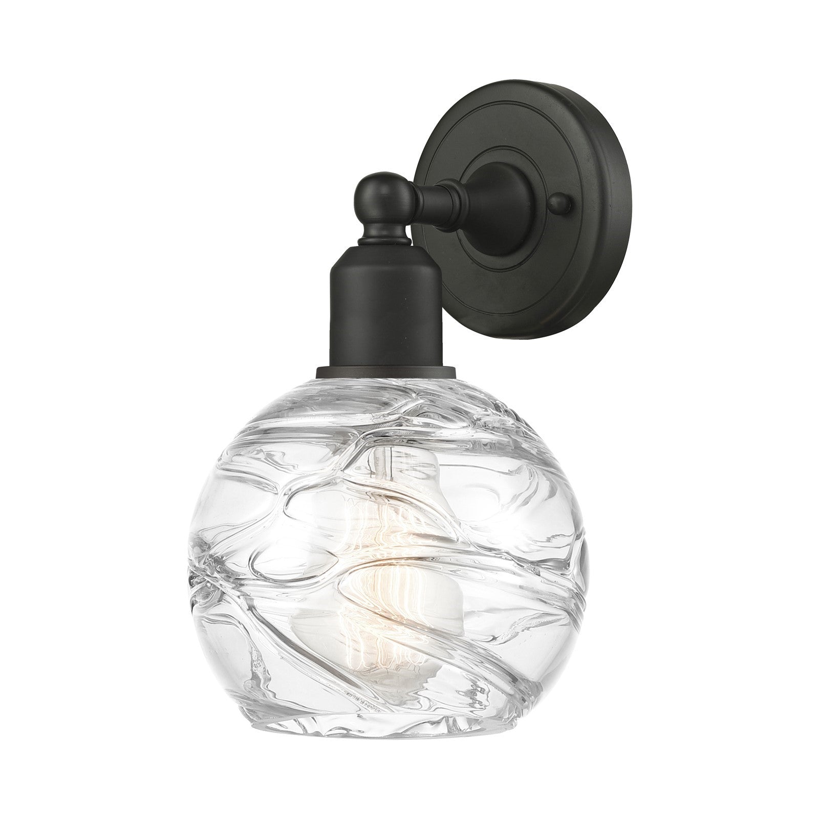 Innovations Athens Deco Swirl 6in 1-Light Wall Sconce | Industrial Oil Rubbed Bronze Steel and Clear Deco Swirl Glass | Model 900-1W-OB-G1213-6CL