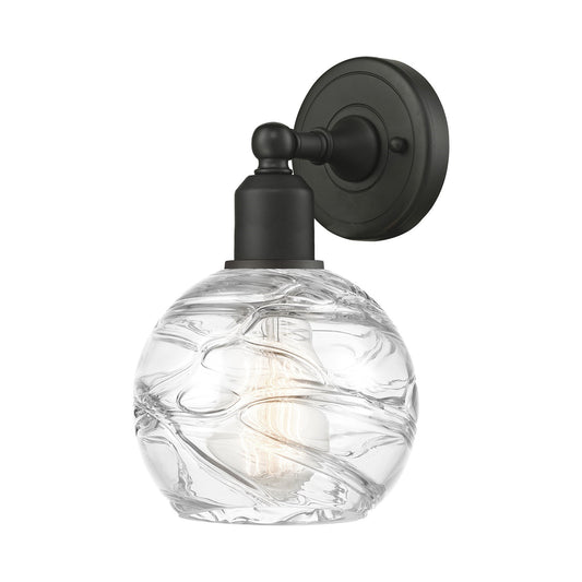 Innovations Athens Deco Swirl 6in 1-Light Wall Sconce | Industrial Oil Rubbed Bronze Steel and Clear Deco Swirl Glass | Model 900-1W-OB-G1213-6CL