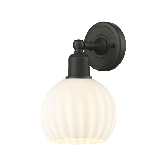 Innovations White Venetian 6in 1-Light Wall Sconce | Industrial Oil Rubbed Bronze Steel and White Venetian Glass | Damp Rated | Model 900-1W-OB-G1217-6WV