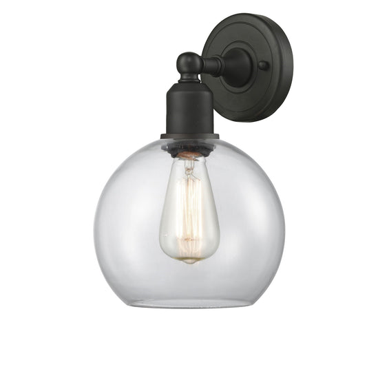 Innovations Sphere 8in 1-Light Wall Sconce | Industrial Oil Rubbed Bronze Steel and Clear Glass | Hallway & Bathroom Accent | Model 900-1W-OB-G122