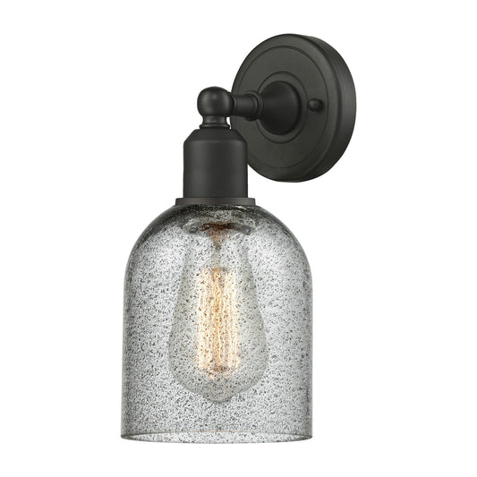Innovations Caledonia 5in 1-Light Wall Sconce | Industrial Oil Rubbed Bronze Steel and Charcoal Glass | Bathroom & Hallway Accent | Model 900-1W-OB-G257