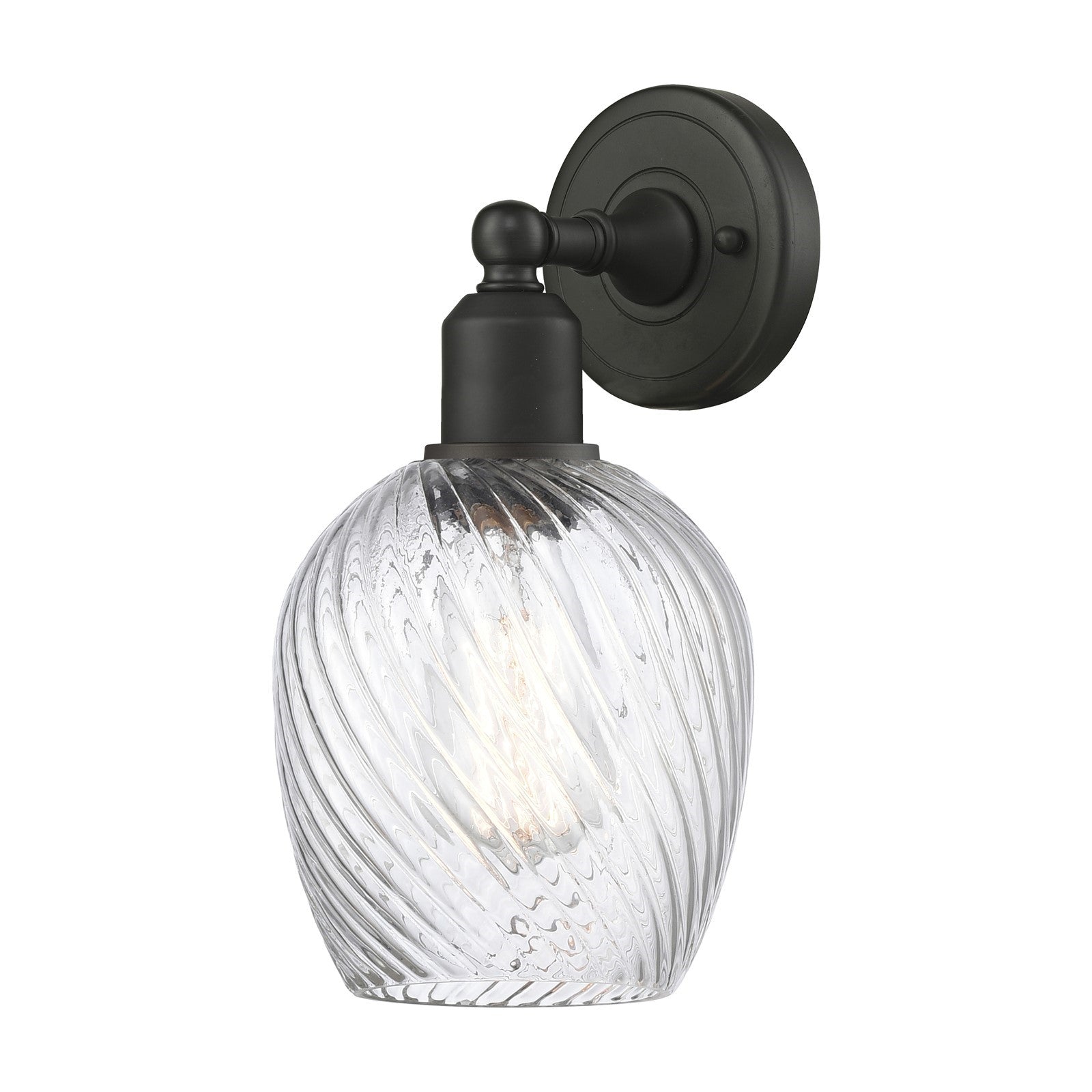 Innovations Salina 1-Light Wall Sconce | Industrial Oil Rubbed Bronze Steel and Clear Spiral Fluted Glass | Damp-Rated Bathroom & | Model 900-1W-OB-G292