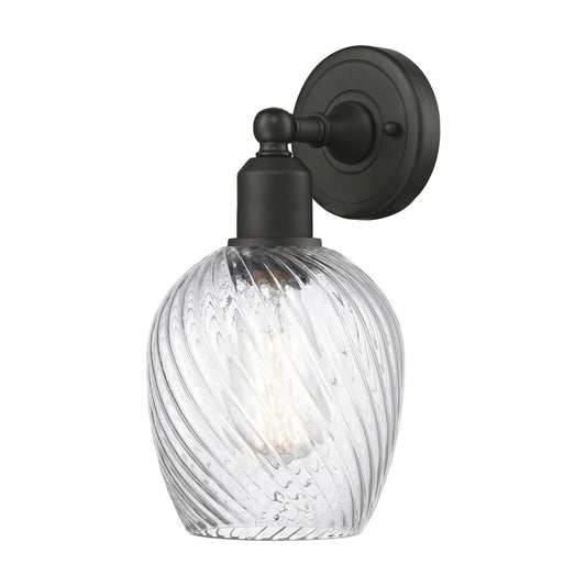 Innovations Salina 1-Light Wall Sconce | Industrial Oil Rubbed Bronze Steel and Clear Spiral Fluted Glass | Damp-Rated Bathroom & | Model 900-1W-OB-G292