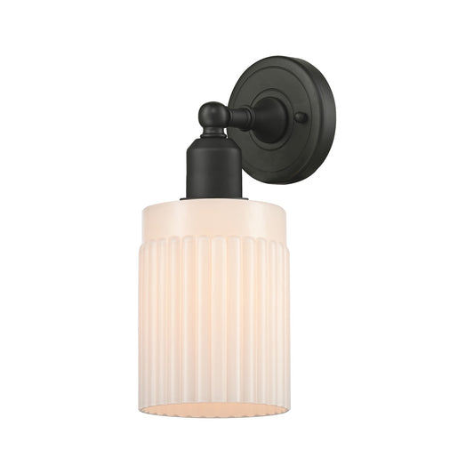 Innovations Hadley 1-Light 4.5in Wall Sconce | Industrial Oil Rubbed Bronze Steel and Matte White Ribbed Glass | Hallway & Bathroom | Model 900-1W-OB-G341