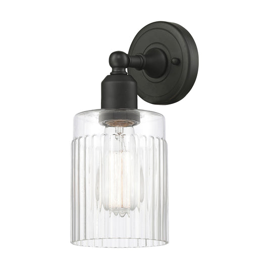 Innovations Hadley 1-Light Wall Sconce | Industrial Oil Rubbed Bronze Steel and Clear Ribbed Glass | Hallway & Bathroom Accent | Model 900-1W-OB-G342