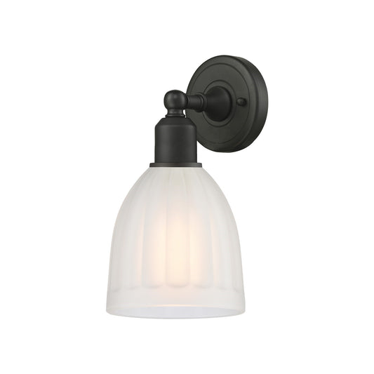 Innovations Brookfield 6in 1-Light Wall Sconce | Industrial Oil Rubbed Bronze Steel and White Frosted Ribbed Glass | Hallway & | Model 900-1W-OB-G441