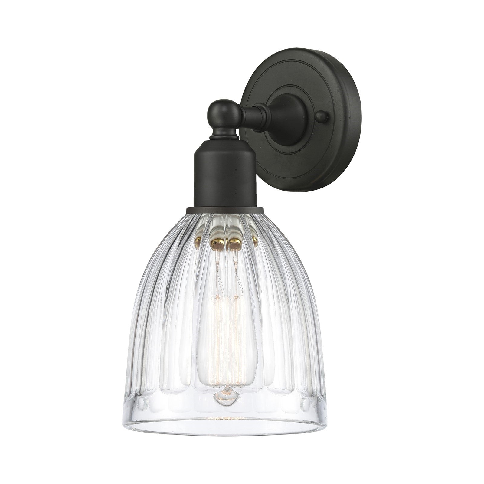 Innovations Brookfield 1-Light Wall Sconce | Industrial Oil Rubbed Bronze Steel and Clear Ribbed Glass | Living Room & Hallway | Model 900-1W-OB-G442