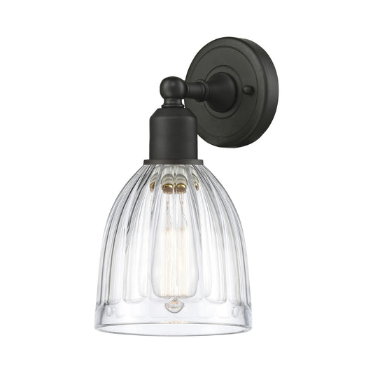 Innovations Brookfield 1-Light Wall Sconce | Industrial Oil Rubbed Bronze Steel and Clear Ribbed Glass | Living Room & Hallway | Model 900-1W-OB-G442
