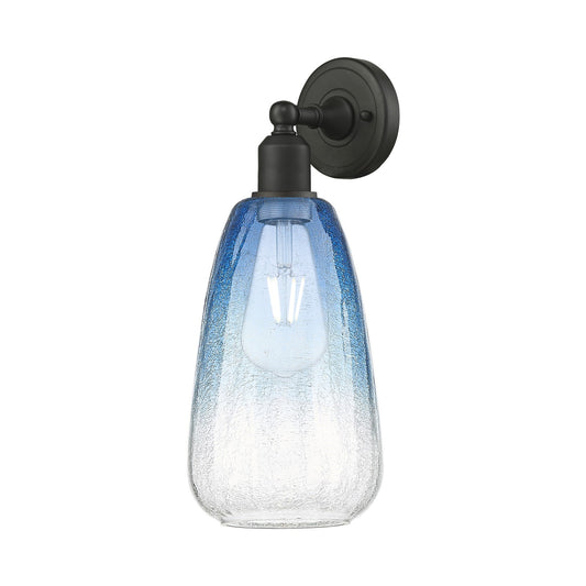 Innovations Brookhaven Almond 6in 1-Light Wall Sconce | Industrial Oil Rubbed Bronze Steel and Sapphire Blue Glass | Living | Model 900-1W-OB-G480-6SB