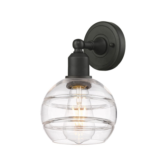 Innovations Rochester 6in 1-Light Wall Sconce | Industrial Oil Rubbed Bronze Steel and Clear Glass | Bathroom & Hallway Accent | Model 900-1W-OB-G556-6CL