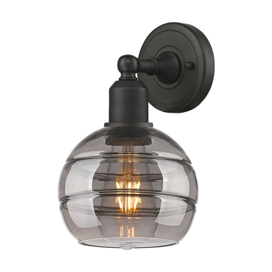 Innovations Rochester 6in 1-Light Wall Sconce | Industrial Oil Rubbed Bronze Steel and Light Smoke Glass | Hallway & Bathroom | Model 900-1W-OB-G556-6SM