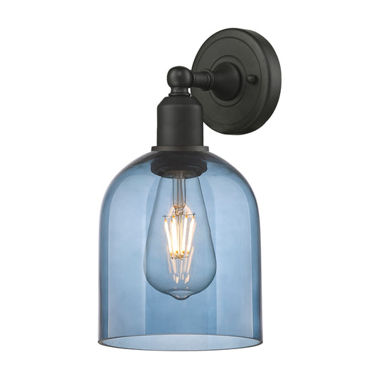 Innovations Bella 6in 1-Light Wall Sconce | Industrial Oil Rubbed Bronze Steel and Blue Glass | Bedroom & Hallway Accent | Model 900-1W-OB-G558-6BL