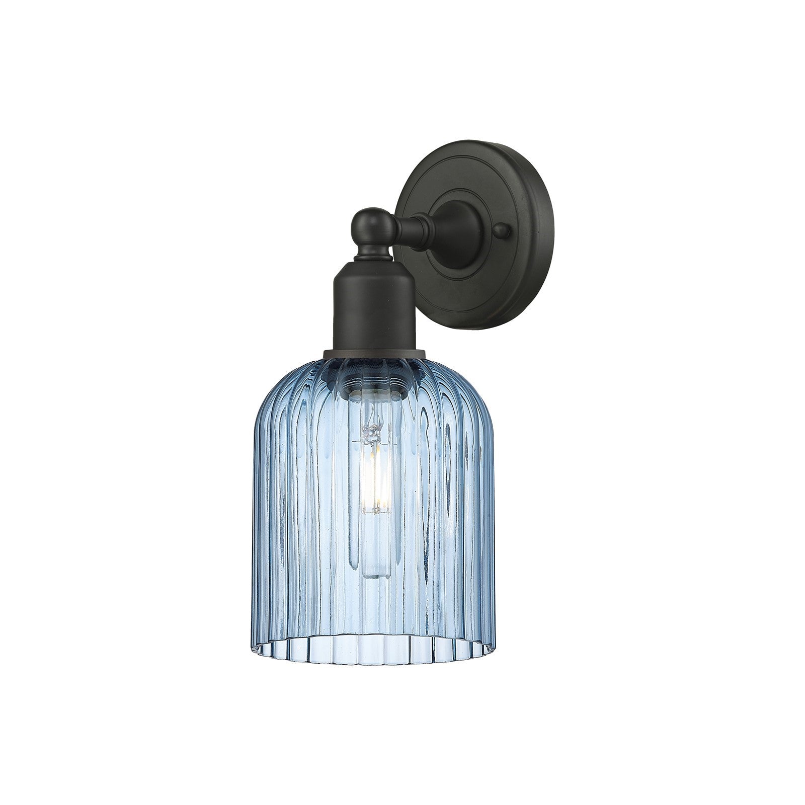 Innovations Bridal Veil 5in 1-Light Wall Sconce | Industrial Oil Rubbed Bronze Steel and Princess Blue Glass | Bathroom & | Model 900-1W-OB-G559-5BL