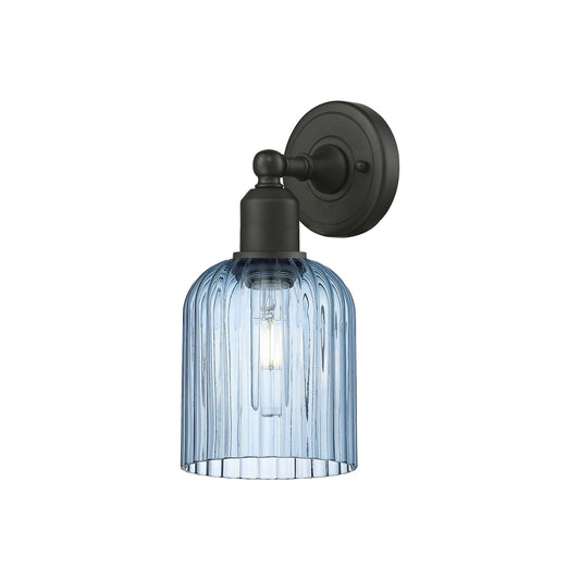 Innovations Bridal Veil 5in 1-Light Wall Sconce | Industrial Oil Rubbed Bronze Steel and Princess Blue Glass | Bathroom & | Model 900-1W-OB-G559-5BL