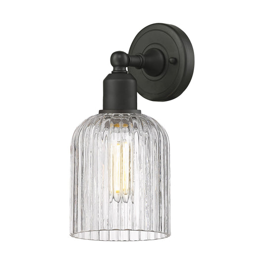 Innovations Bridal Veil 5in 1-Light Wall Sconce | Industrial Oil Rubbed Bronze Steel and Clear Ribbed Glass | Bathroom & | Model 900-1W-OB-G559-5CL
