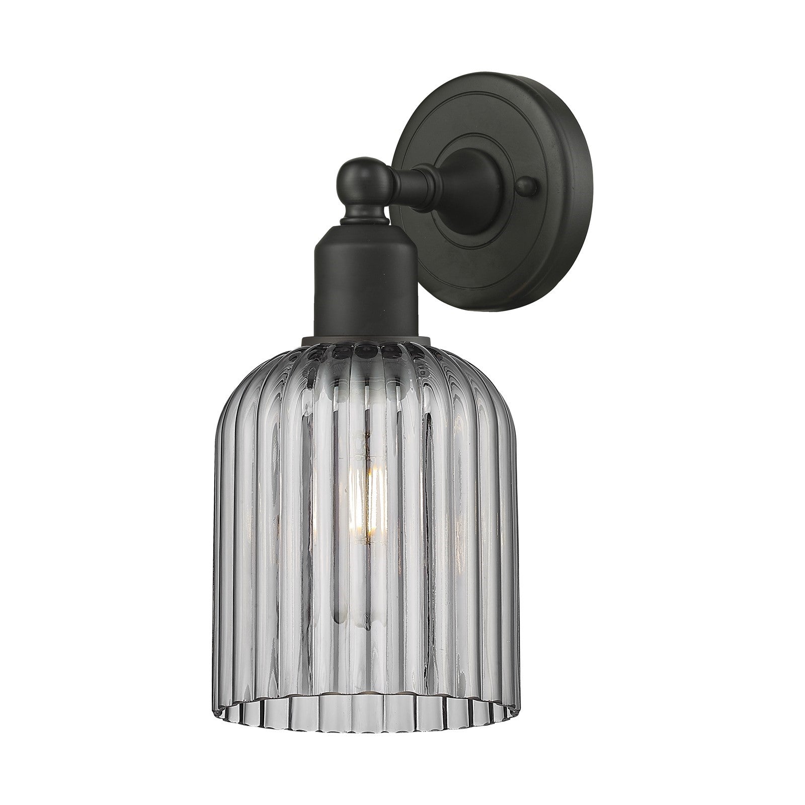 Innovations Bridal Veil 5in 1-Light Wall Sconce | Industrial Oil Rubbed Bronze Steel and Light Smoke Ribbed Glass | Bathroom & | Model 900-1W-OB-G559-5SM
