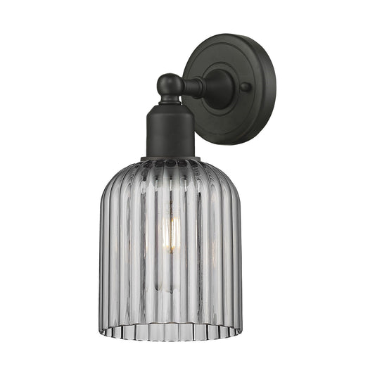 Innovations Bridal Veil 5in 1-Light Wall Sconce | Industrial Oil Rubbed Bronze Steel and Light Smoke Ribbed Glass | Bathroom & | Model 900-1W-OB-G559-5SM