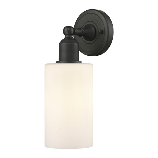 Innovations Clymer 1-Light Wall Sconce | Industrial Oil Rubbed Bronze Steel and Matte White Glass | Hallway & Bedroom Accent | Model 900-1W-OB-G801