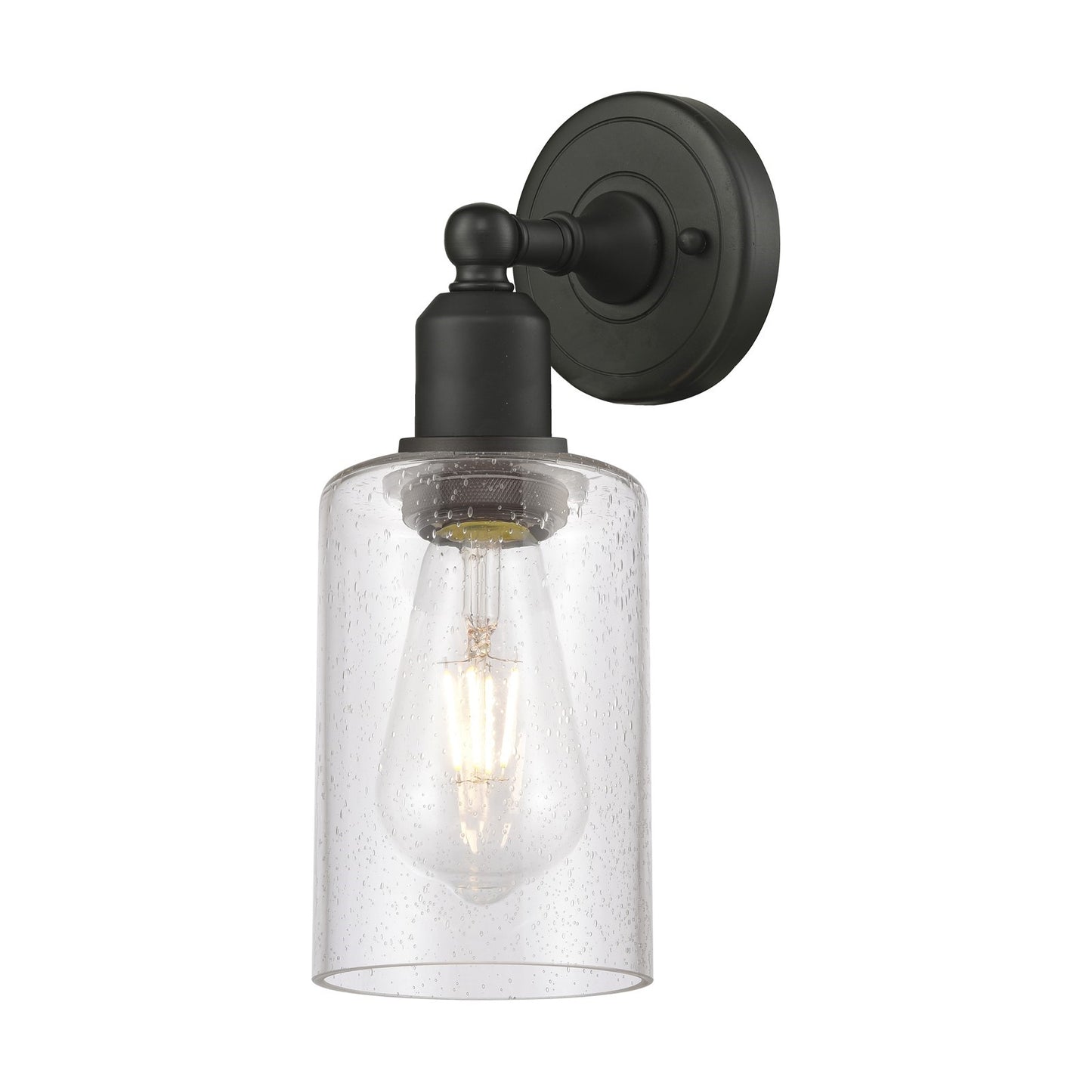 Innovations Clymer 1-Light 4in Wall Sconce | Industrial Oil Rubbed Bronze Steel and Seedy Glass | Bathroom & Hallway Accent Light | Model 900-1W-OB-G804