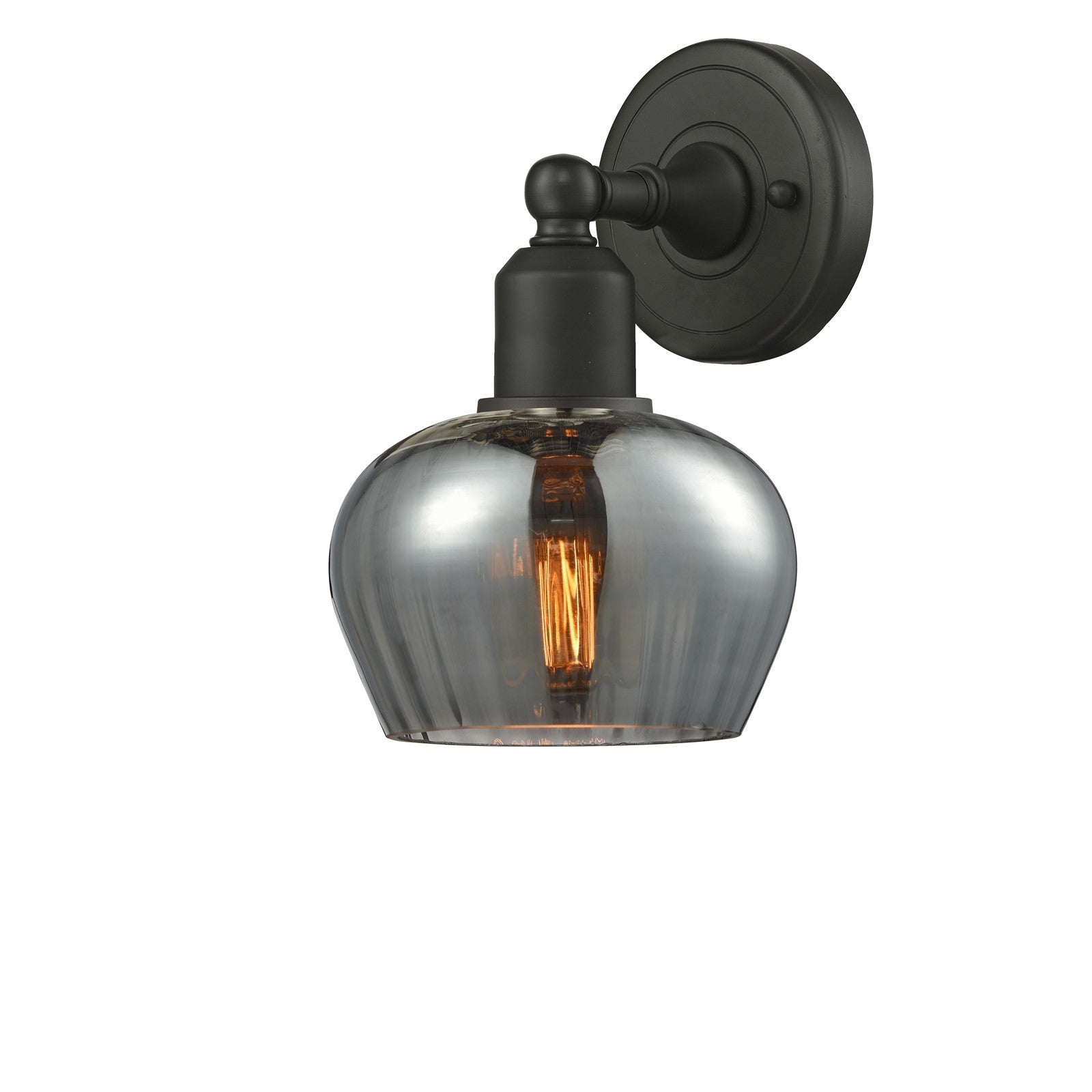 Innovations Fenton 6.5in 1-Light Wall Sconce | Art Nouveau Oil Rubbed Bronze and Light Smoke Ribbed Glass | Hallway & Bathroom | Model 900-1W-OB-G93-LED