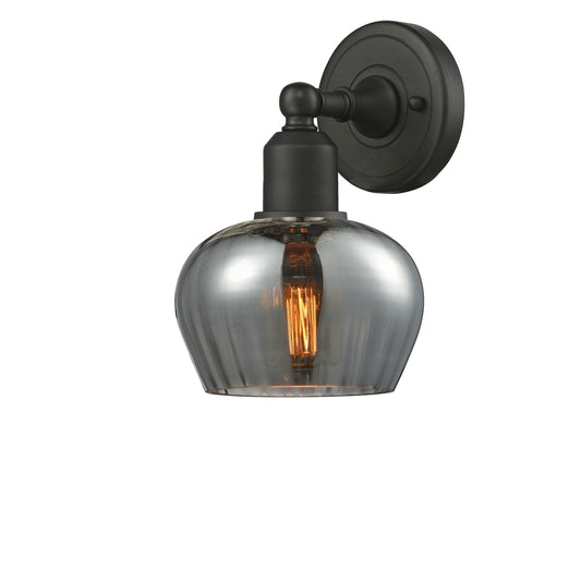 Innovations Fenton 6.5in 1-Light Wall Sconce | Art Nouveau Oil Rubbed Bronze and Light Smoke Ribbed Glass | Hallway & Bathroom | Model 900-1W-OB-G93-LED
