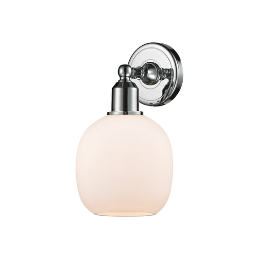Innovations Belfast 6in 1-Light Wall Sconce | Industrial Modern Polished Chrome and Matte White Glass | Entryway & Hallway Accent | Model 900-1W-PC-G101