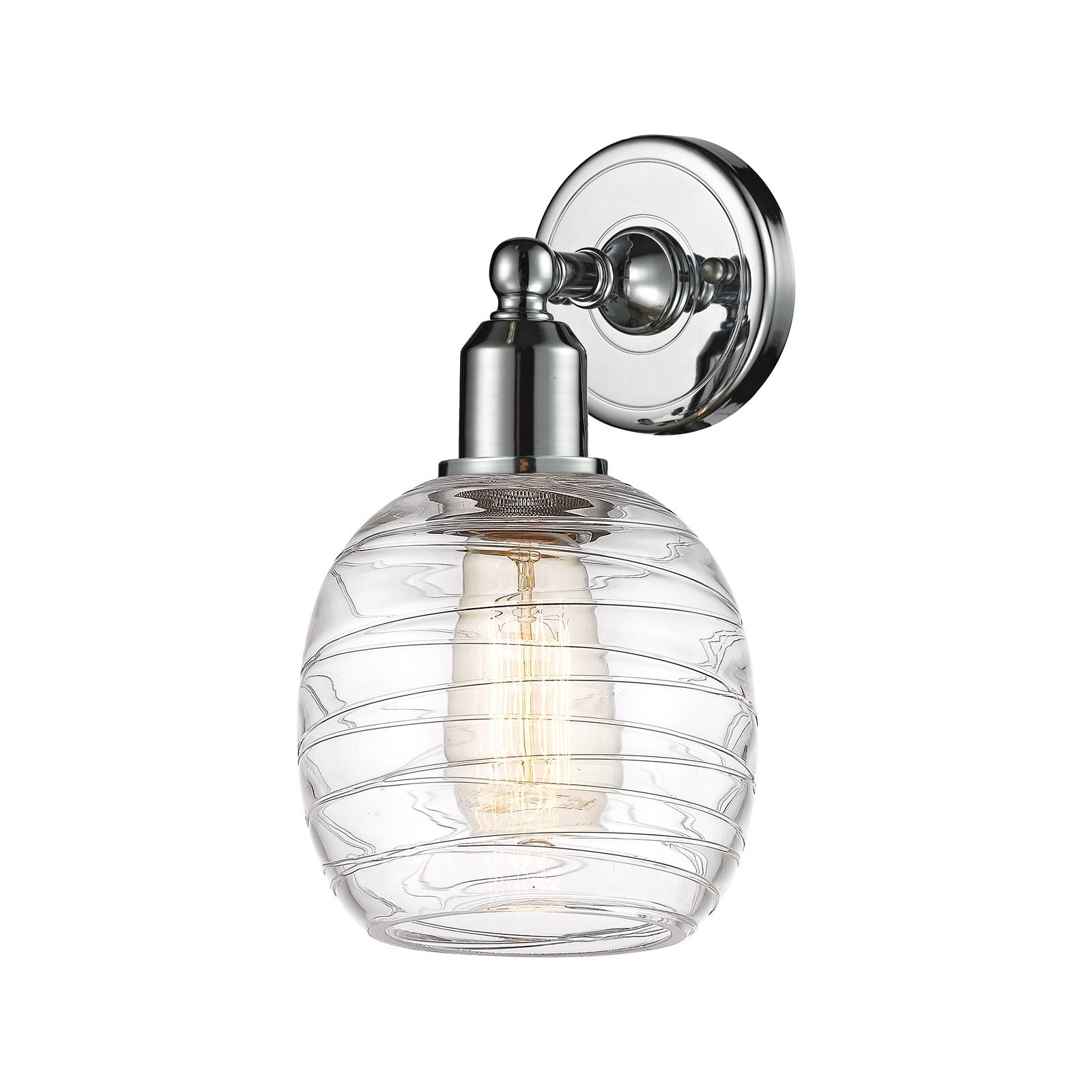 Innovations Belfast 6in 1-Light Wall Sconce | Industrial Polished Chrome Steel and Clear Deco Swirl Glass | Bathroom & Hallway | Model 900-1W-PC-G1013