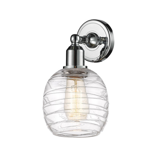 Innovations Belfast 6in 1-Light Wall Sconce | Industrial Polished Chrome Steel and Clear Deco Swirl Glass | Bathroom & Hallway | Model 900-1W-PC-G1013