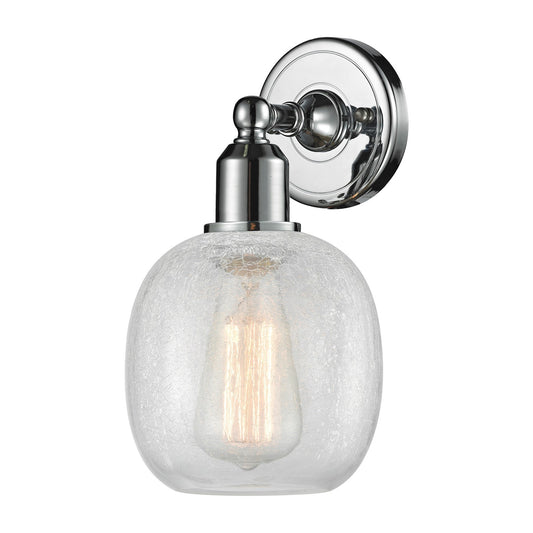 Innovations Belfast 6in 1-Light Wall Sconce | Polished Chrome Steel and Cast Brass with Clear Crackle Glass | Hallway & Bathroom | Model 900-1W-PC-G105