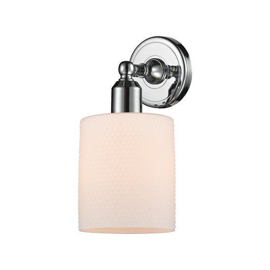 Innovations Cobbleskill 5in 1-Light Wall Sconce | Industrial Polished Chrome Steel and Matte White Glass | Bathroom & Hallway | Model 900-1W-PC-G111