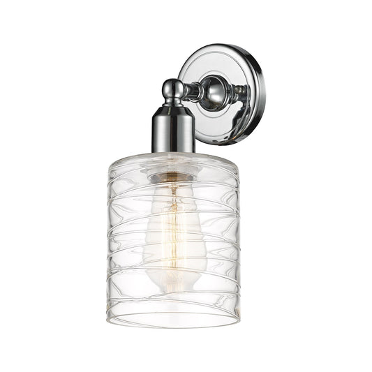 Innovations Cobbleskill 5in 1-Light Wall Sconce | Industrial Modern Chrome Steel and Clear Deco Swirl Glass | Bathroom & Hallway | Model 900-1W-PC-G1113
