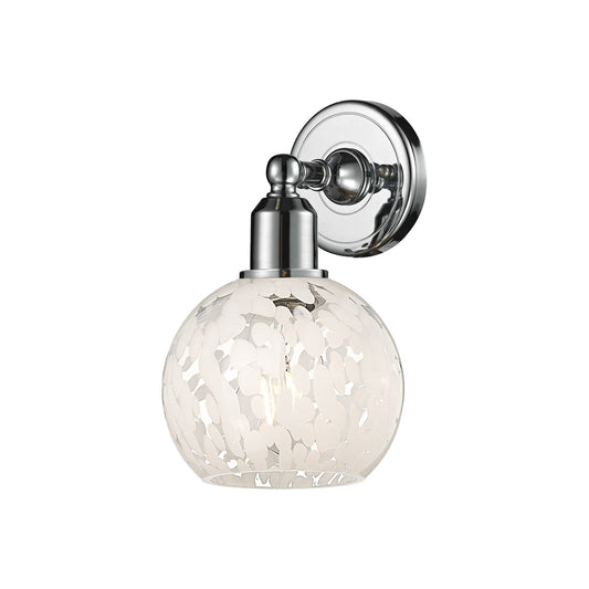 Innovations White Mouchette 6in 1-Light Wall Sconce | Industrial Polished Chrome Steel and White Mouchette Glass | Bathroom & | Model 900-1W-PC-G1216-6WM